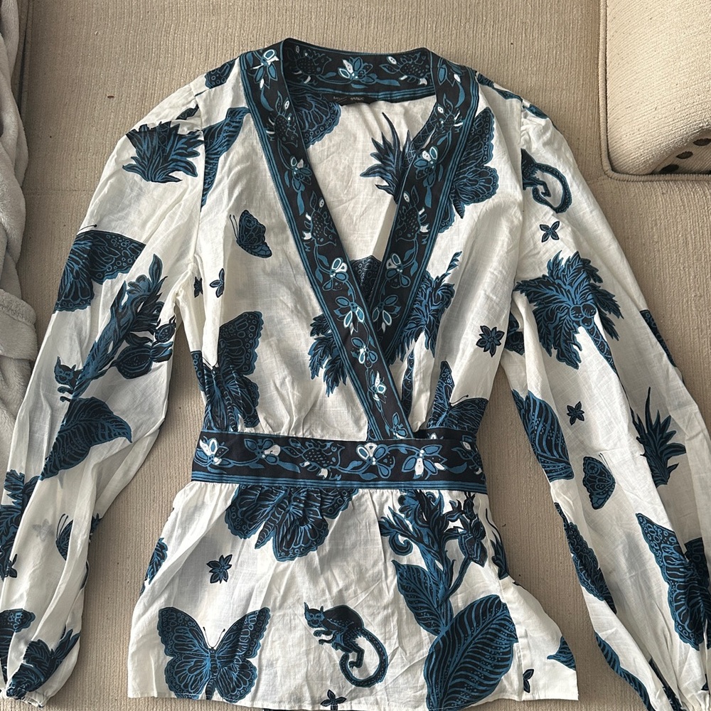 Banana Republic Blue and Black Floral Blouse
